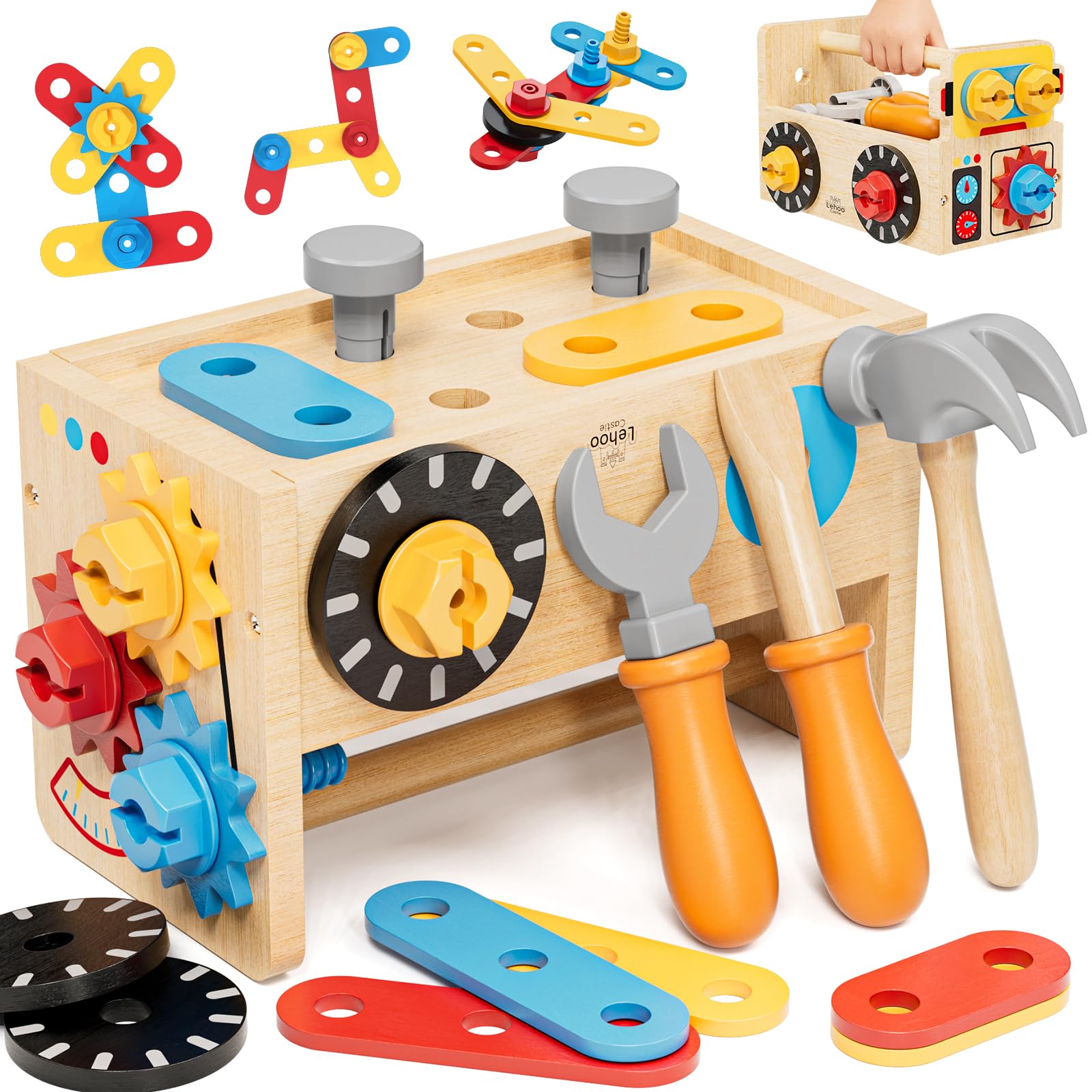 Lehoo Castle Montessori Kids Tool Set, Wooden Toddler Tool Set for Ages 2-4 | ST