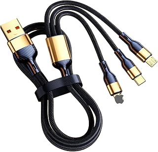 220W マルチ充電ケーブル 4フィート/1.2m 3イン1 充電コード、複数の高速編組USBケーブル、レッド