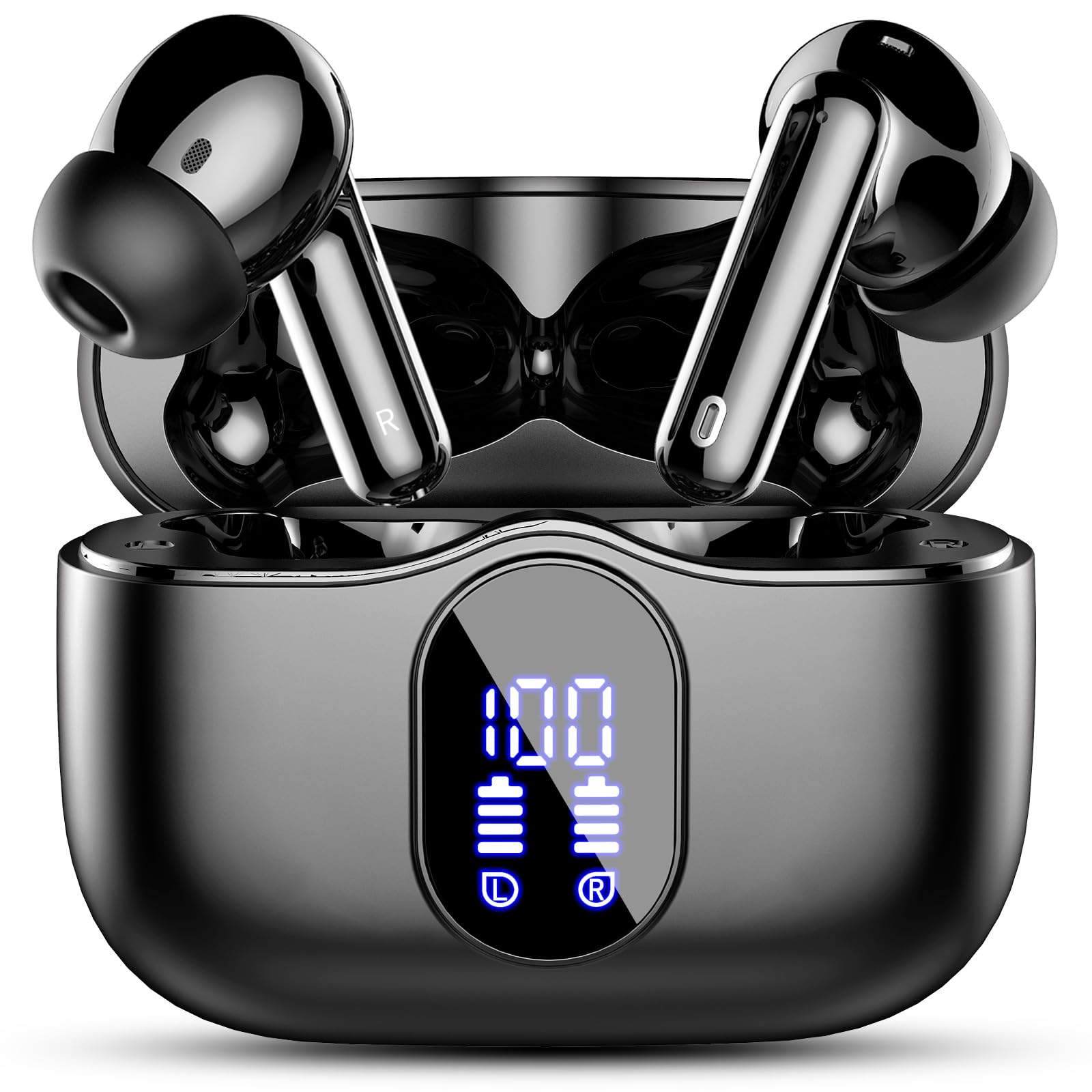 Wireless Earbuds, Bluetooth 5.4 Headphones Bass Stereo/Clear Calls, Black | Ear 