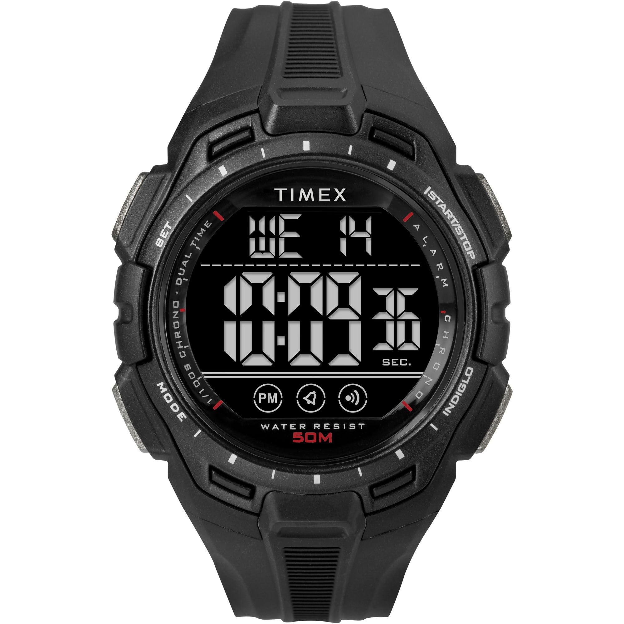 Timex Orologio sportivo da uomo, 43 mm, cinturino in resina nera, quadrante digi