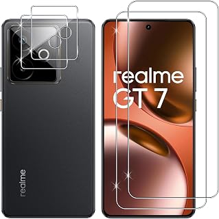 Lutree Tempered Glass for Realme GT 7T 5G/GT 7 5G, 2+2 Pieces Screen Protector + Camera Lens Protector, 9H Hardness HD Anti-scratch Tempered Glass Protective Film