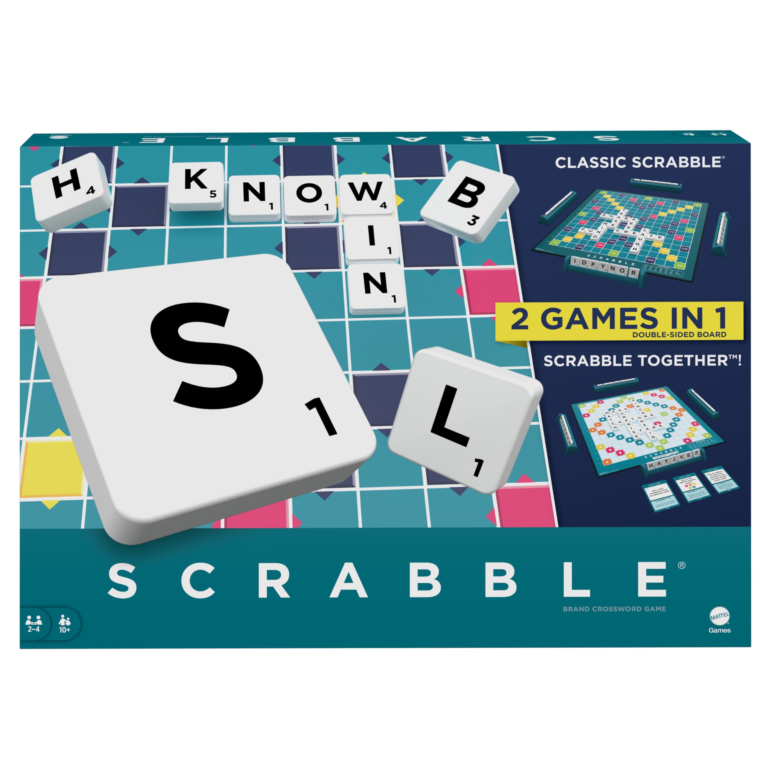 Mattel Games Scrabble Board Game for Ages 8+, 2-4 Players, English Edition | Two