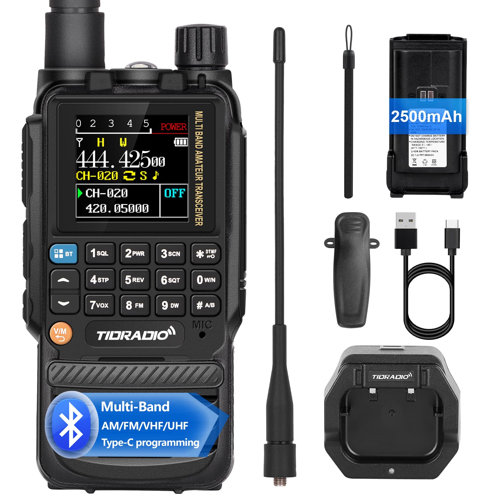 TIDRADIO TD-H3 Ham Radio,APP/Web Bluetooth Programming, 8-Band-Air Band | Freq C