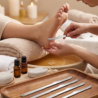 Professional Pedicure Tool Kit - 4 Pack Stainless Steel Foot File & Callus Remover Dead Skin Scraper Durable Foot Care Tool for Women and Men Hard Skin Removal