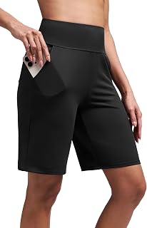 Alaroo Women's Bermuda Long Shorts with Pockets High-Waisted Knee Length Biker Athletic Running Yoga Workout Gym