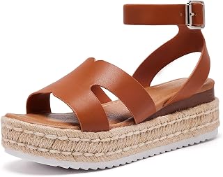 Women's Platform Espadrilles Sandals Adjustable Ankle Strap Buckle Wedge Open Toe Casual Summer Shoes