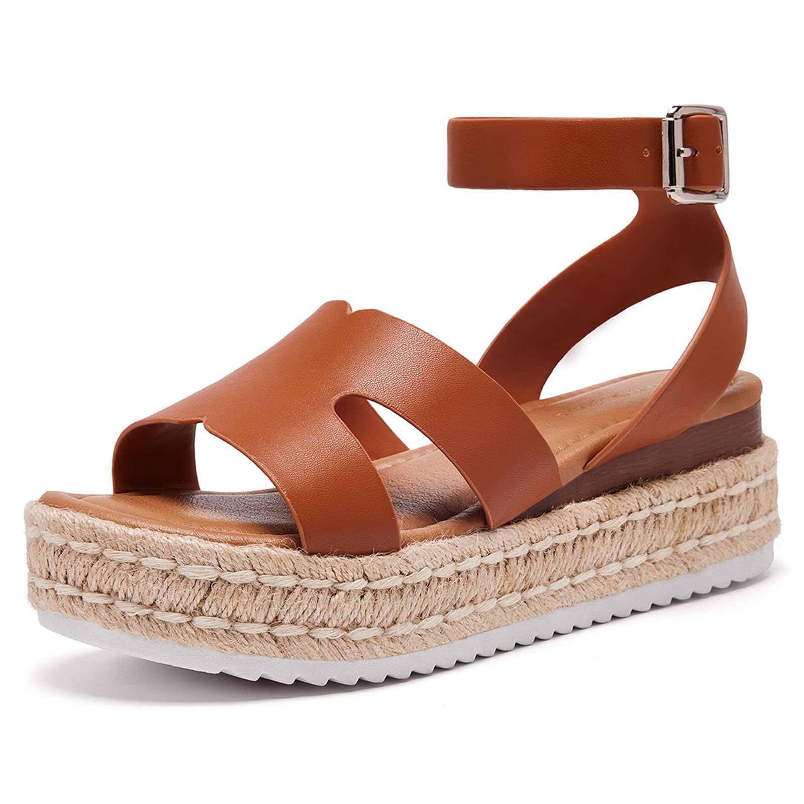 Women's Platform Espadrilles Sandals Adjustable Ankle Strap Buckle Wedge Open To