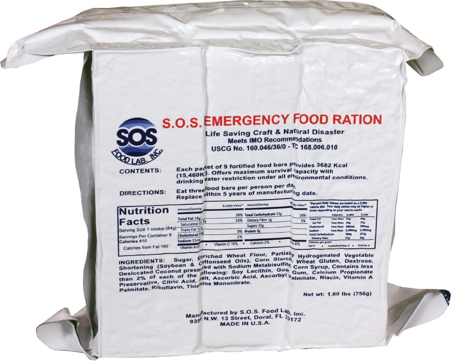 S.O.S. Rations Emergency 3600 Calorie Food Bar - 3 Day / 72 Hour Package with 5 