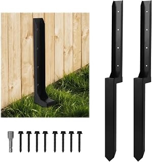 CAKKVDE 2 Pack Heavy Duty 88CM Fence Post Repair Stakes | Galvanised Steel Ground Spikes for Tilted/Broken Wooden Fence Posts - Includes Screws & Installation Tools