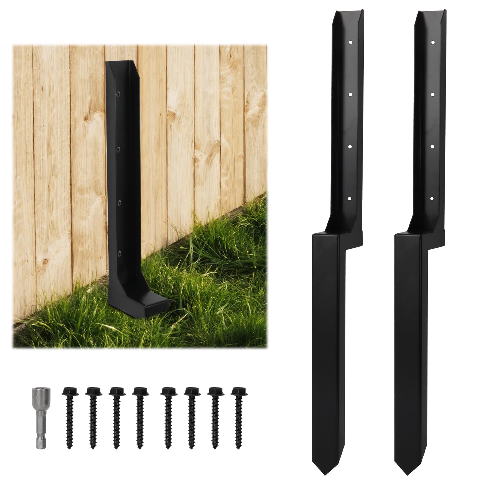 CAKKVDE 2 Pack Heavy Duty 88CM Fence Post Repair Stakes | Galvanised Steel Groun