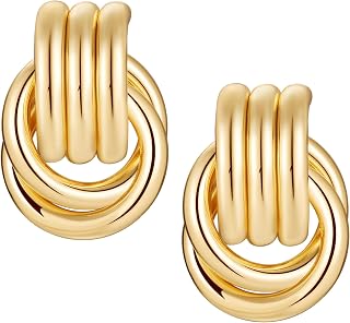 Chunky Earrings for Women Knot Link Circle Statement Drop Dangle Earrings Studs Trendy Jewelry M/L Size