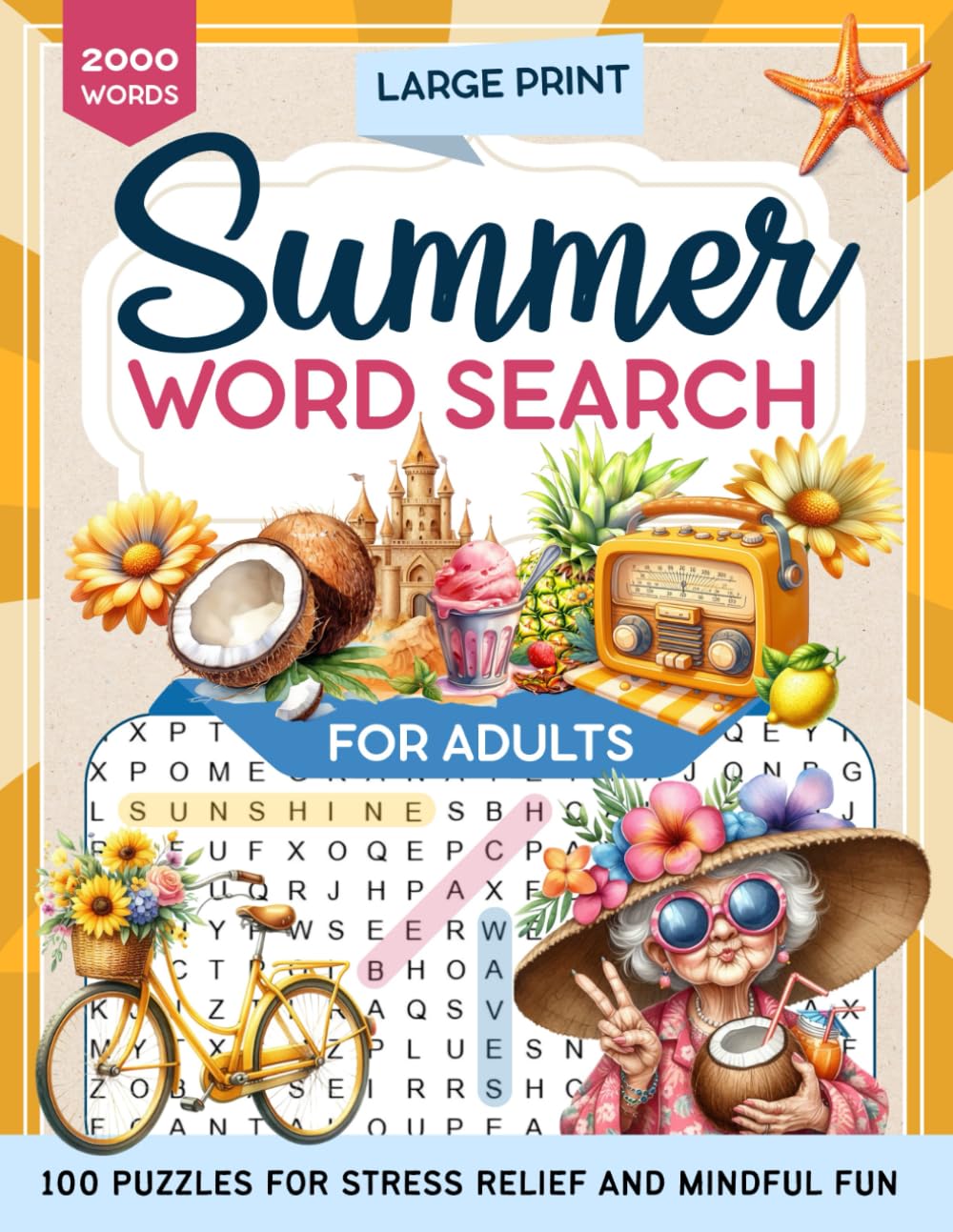 Summer Word Search for Adults: Large Print Puzzles with 2000 Words for Stress Re