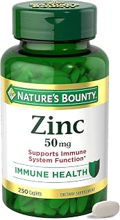 Nature’s Bounty Zinc 50mg Caplets, Immune Support, 250 ct | Immune Support & Antioxidant Supplement, Promotes Skin Health, 1 Caplet Per Day, Gluten Free, 250 Vegetarian Caplets