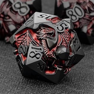 Roycevon Relief Dragon Dice Set for DND Role Playing Game, 7Pcs Metal Dice Set Dungeon Dragon with Gift Box, Polyhedral D and D Dice D20 D12 D10 D8 D6 D4, Red and Black