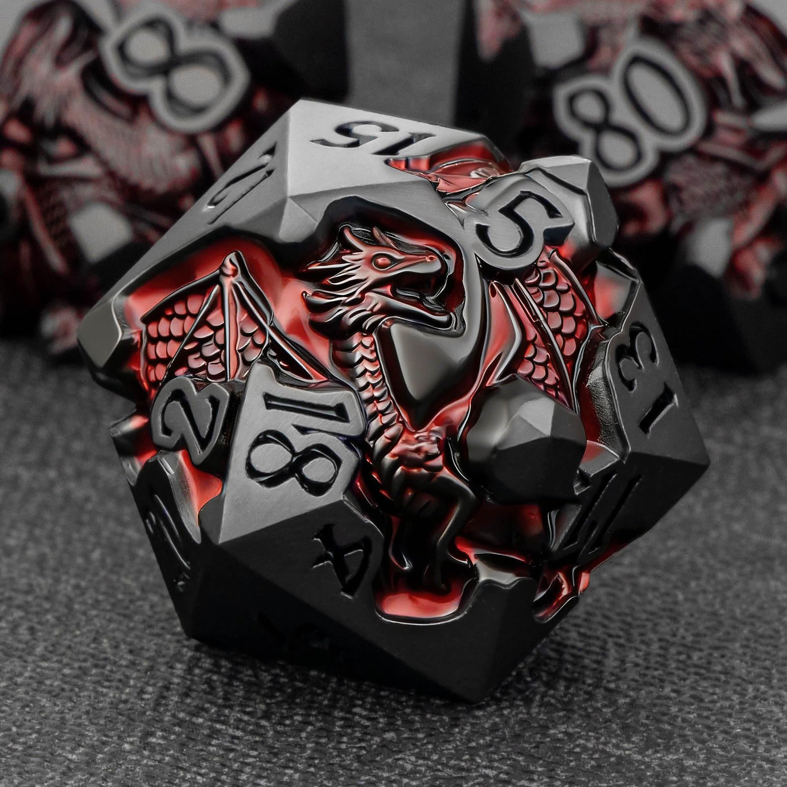 Roycevon Relief Dragon Dice Set for DND Role Playing Game, 7Pcs Metal Dice Set D