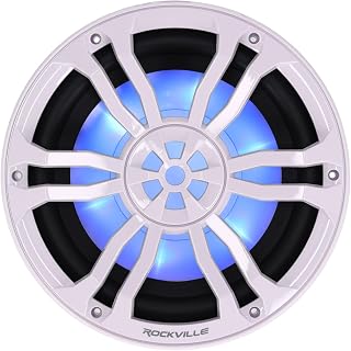 Rockville RM-PREMIUM104 White Marine Boat 10" Free Air Subwoofer, RGB LED | 1200W Peak / 300W RMS, Waterproof, Polycarbonate Cone, Dual 4 Ohm, 40 Oz Magnet, 2" Voice Coil, No Enclosure Needed, 85.2dB