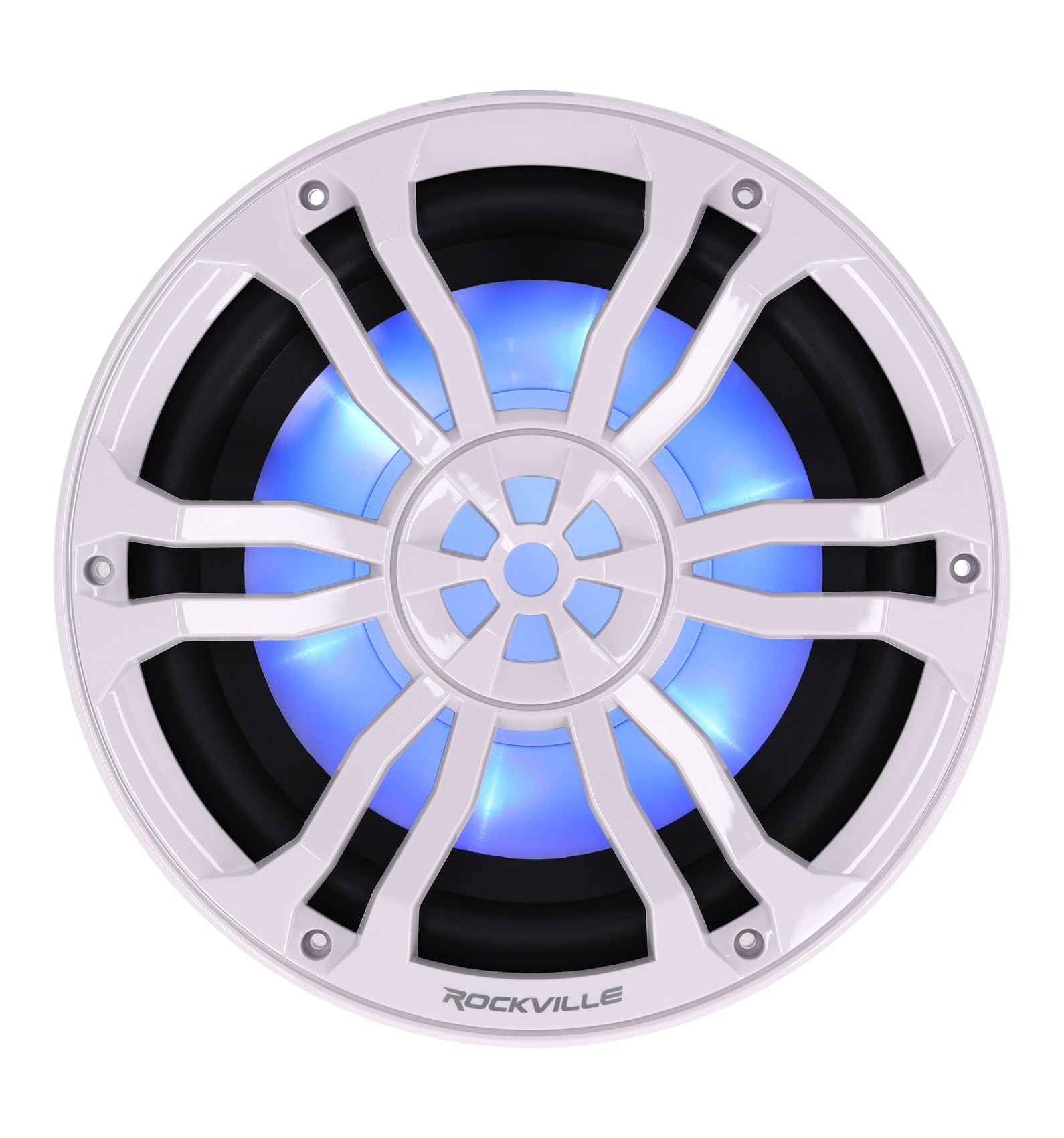 Rockville RM-PREMIUM104 White Marine Boat 10" Free Air Subwoofer, RGB LED | 1200