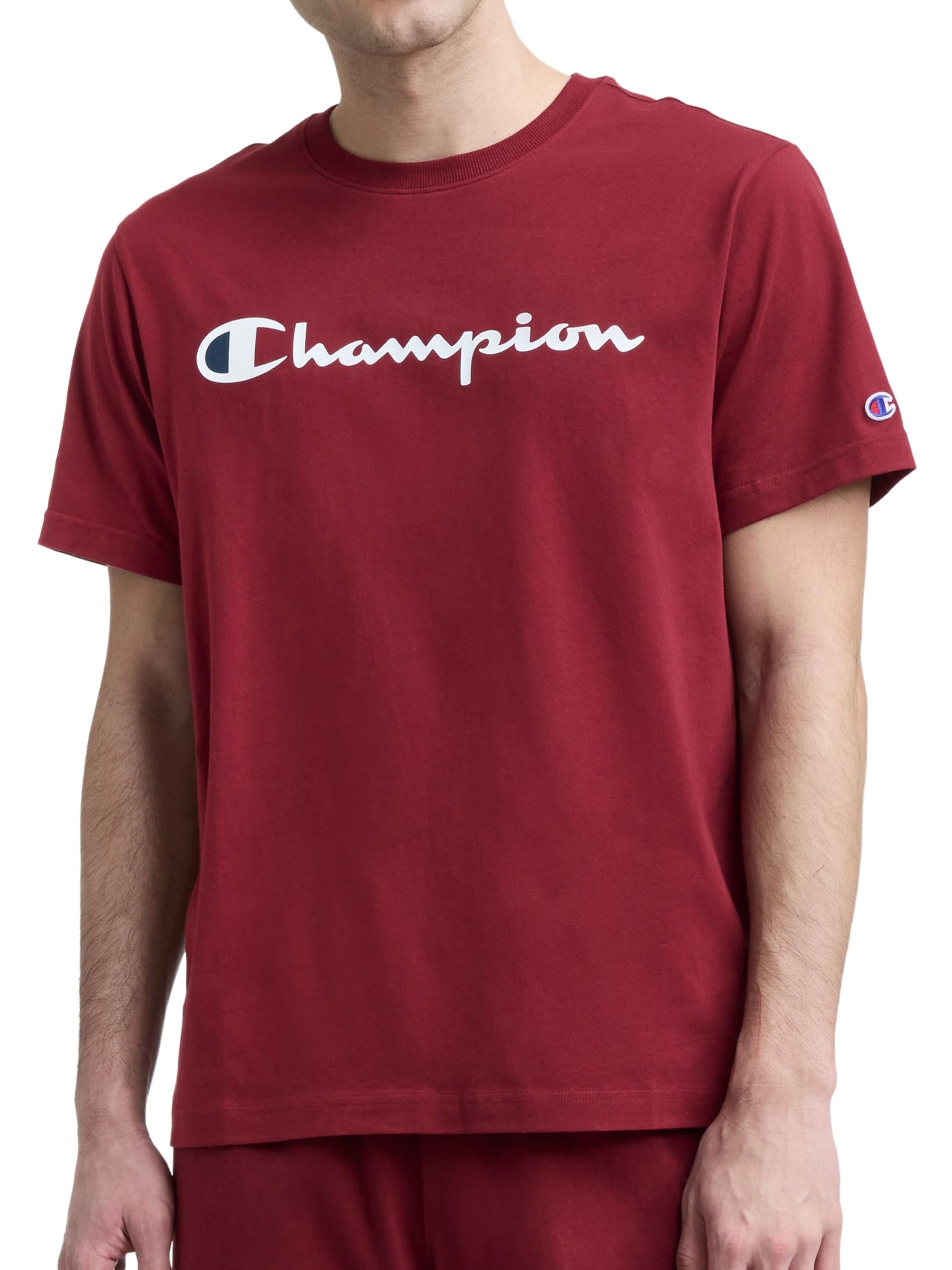Champion Men's Graphic Short Sleeve T-Shirt, Standard Fit, Classic Script Logo, 