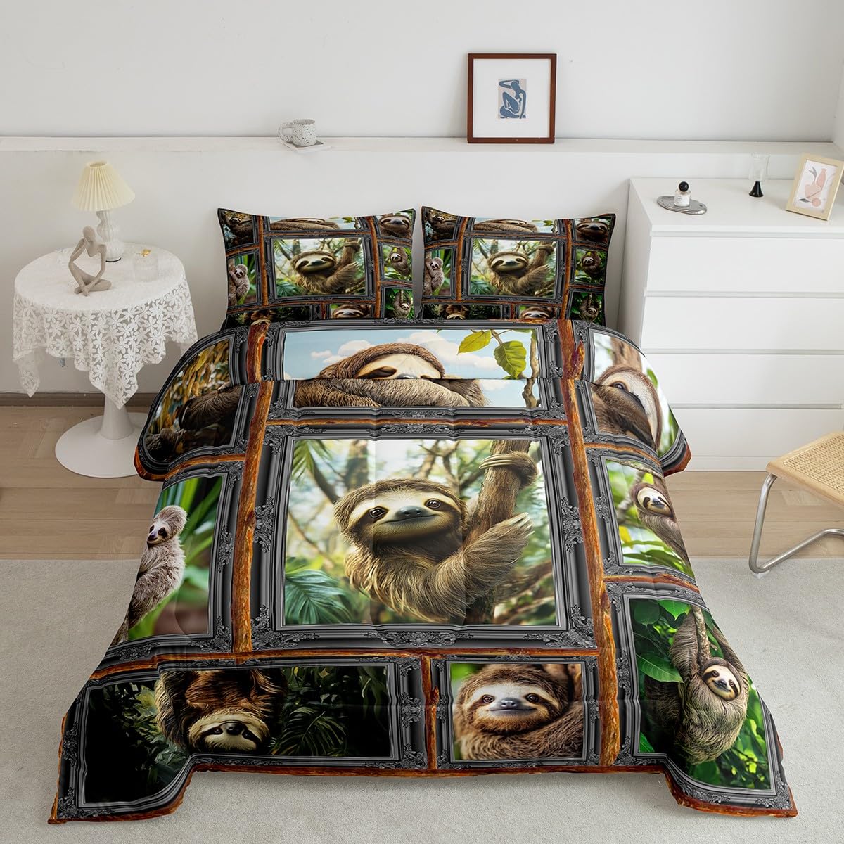 Feelyou Sloth Bedding Set Cute Animal Pattern Comforter for Kids Women Men 3D Sl