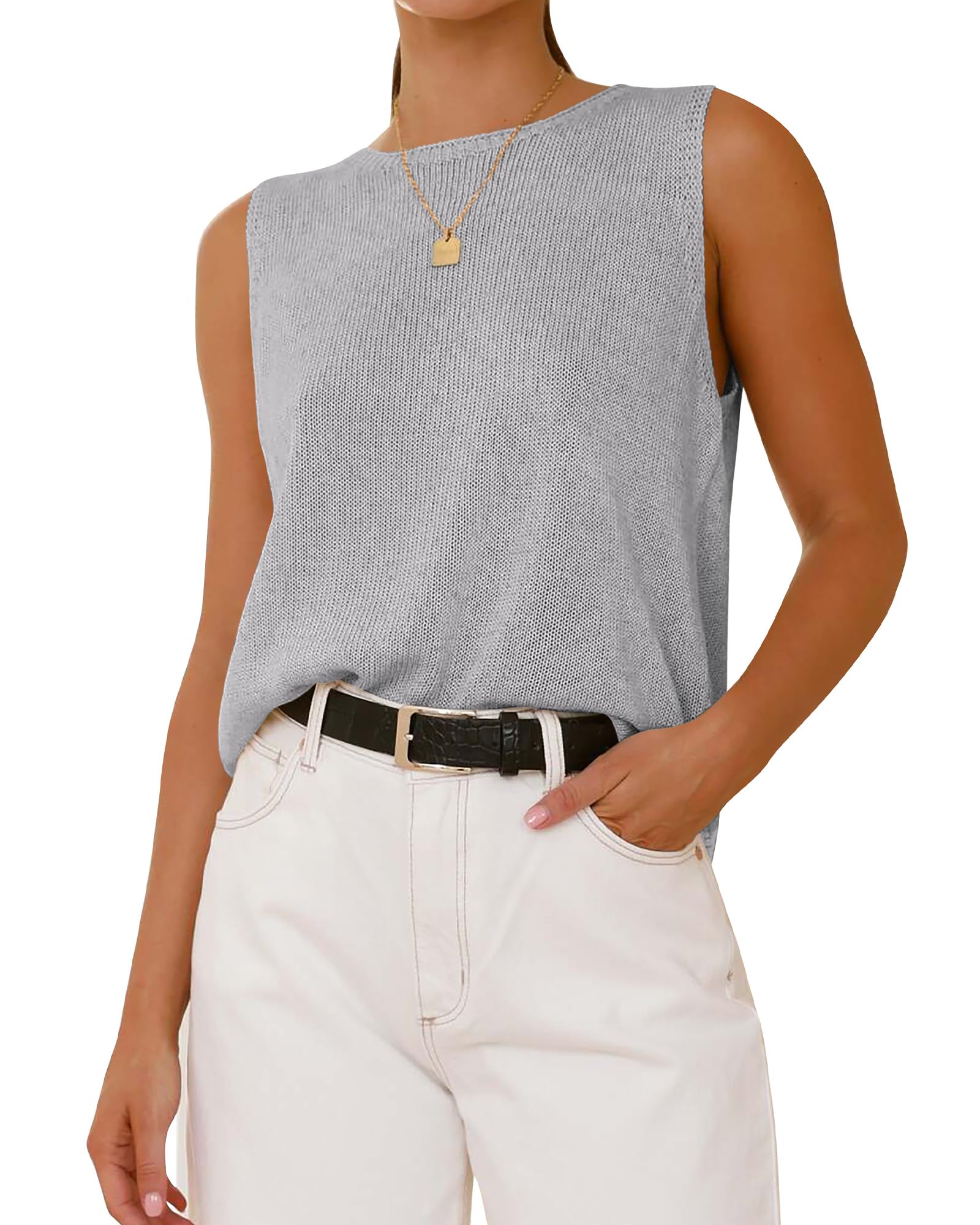BTFBM Sleeveless Sweater Tops for Women Casual