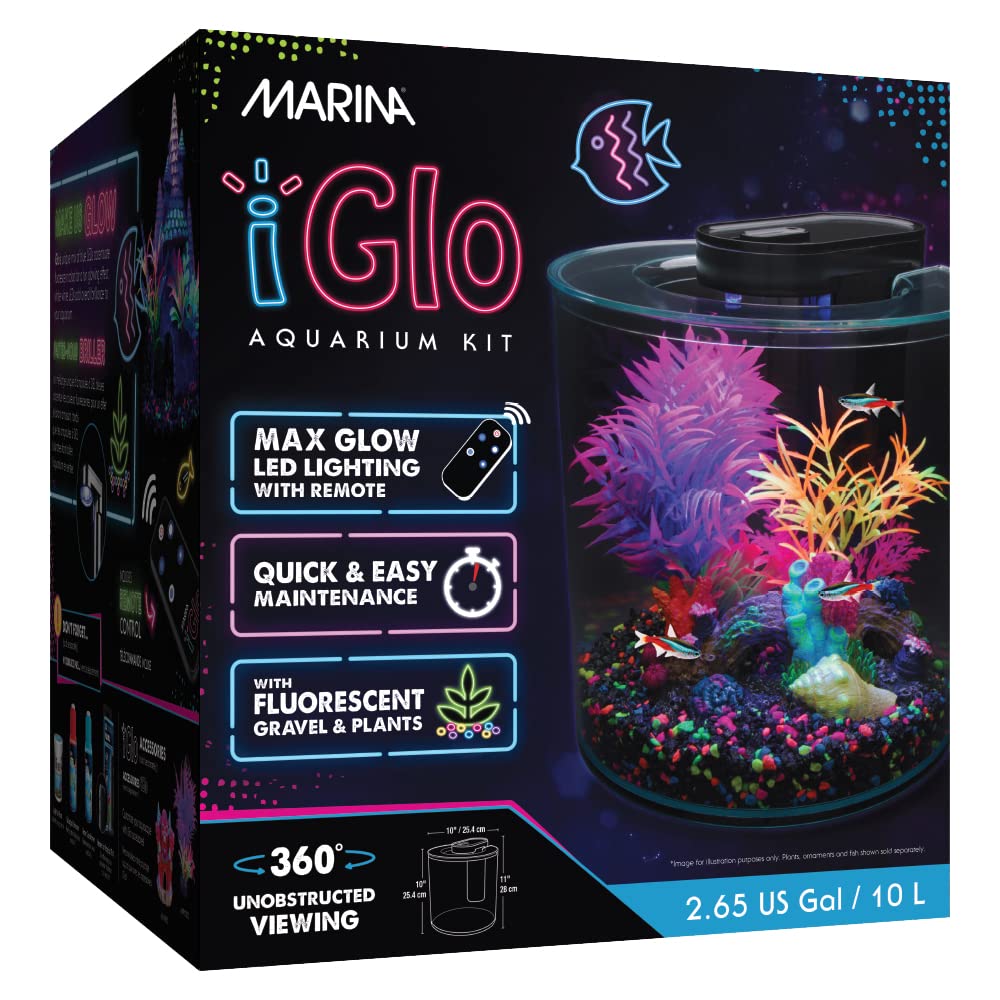 Marina iGlo 360 Aquarium Kit - 10 L (2.65 US gal), Blue,White, 10 l (Pack of 1)