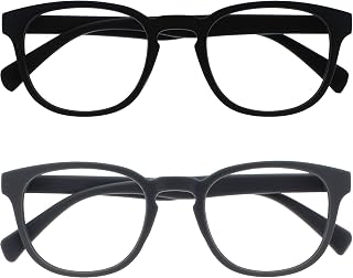 OPULIZE Pop Reading Glasses Pack of 2 Round Black and Grey Matte Satin Hinges with Spring Scratch Resistant Men Women RR2-17 +1.50