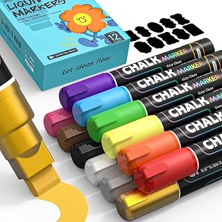 WUO 12 Colors Chalk Markers for Windows Glass, Washable Jumbo liquid chalk markers with 10mm 3-in-1 Nib Thick Wide Tips,Mirrors, Chalkboards, Car Windows, Bistro Signs, Classroom Boards & DIY Crafts