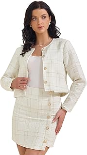 Allegra K Women Business Tweed Button Down Blazer Mini Skirts Set