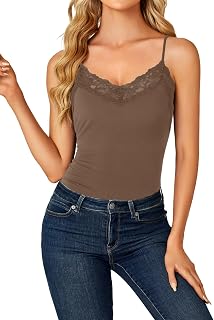 LYANER Women's Lace Trim V Neck Y2k Cami Top