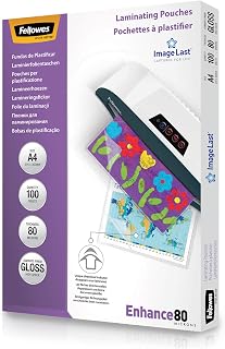 Fellowes Laminating Pouches, A4 Size, 80 Micron, Pack of 100 Laminating Sheets, Gloss Finish, ImageLast Aspect High Quality Technology, Ideal for Photos and Posters