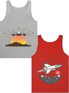 Boys Tank Top 100% Combed Cotton Tagless Cute Design Colorful 2-Pack 2T-16Y