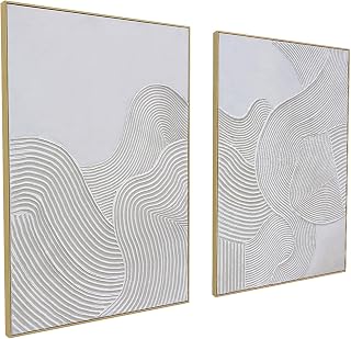 Zessonic Neutral Abstract 3D Textured Hand-Painted Thick Wall Art,28"x40"x2 | Large Framed Abstract Canvas Wall Decor 3D Curve Illustrations Hand painting for Living Room Bedroom Office, Ready to Hang