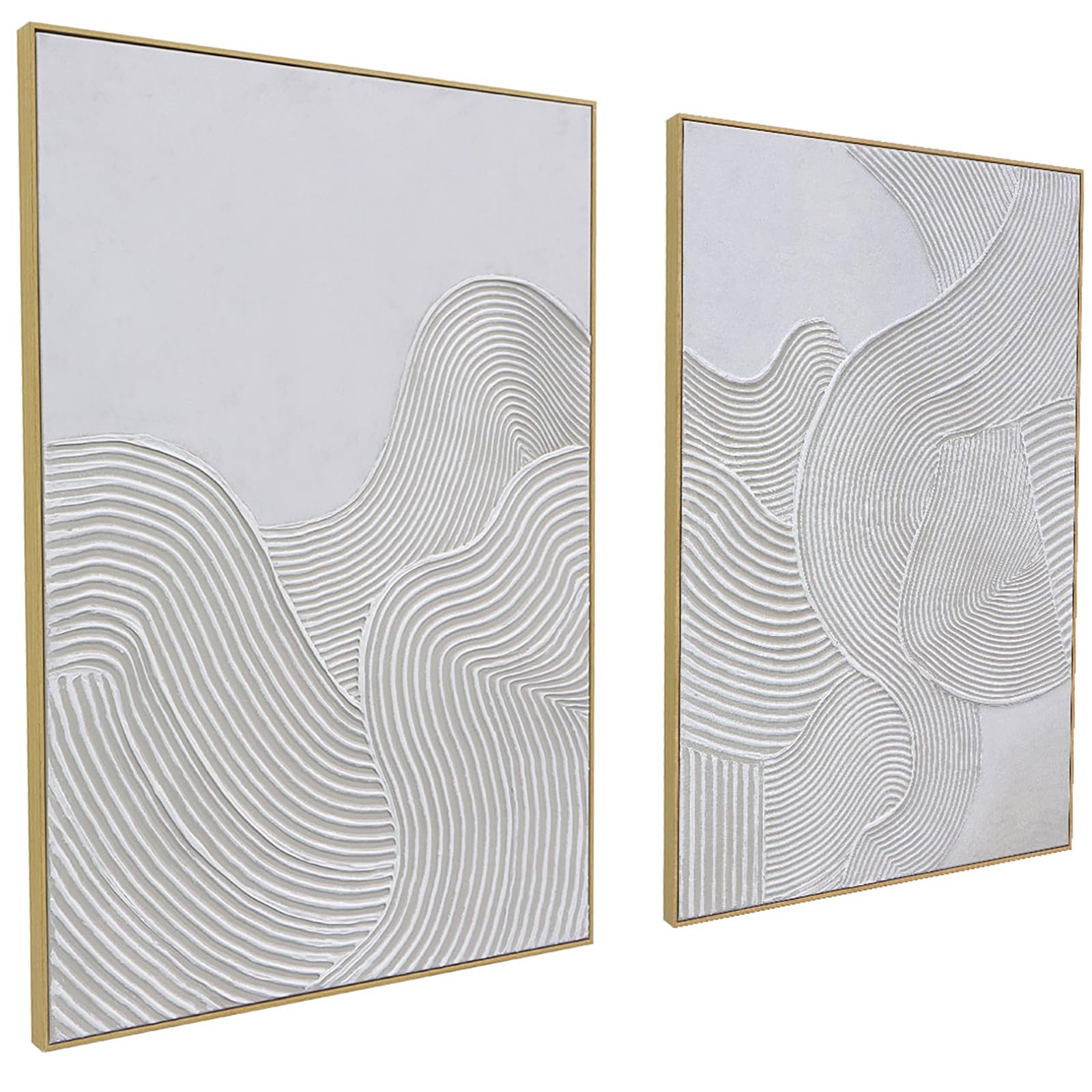 Zessonic Neutral Abstract 3D Textured Hand-Painted Thick Wall Art,28"x40"x2 | La