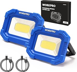 WORKPRO LED Work Light, 5200mAh Rechargeable Magnetic Work Lights, 2500LM | Portable Flood Light with Stand, Mechanic Light for Car Repair, Job Site Lighting, Camping, Fishing, Hiking, 4 Modes, 2 Pack