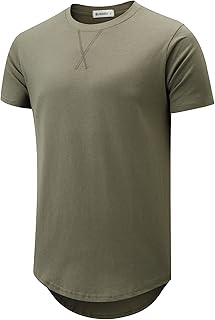 KLIEGOU Mens 100% Cotton Hipster Hop Long Crew Neck T-Shirt S-4XL