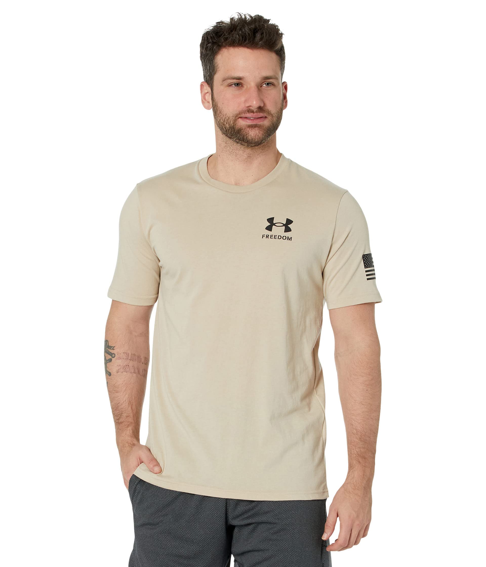 Under Armour Men's New Freedom Flag T-Shirt , Desert Sand (290)/Black , Small