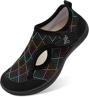 JIASUQI Womens Slippers Adjustable Breathable Wide Diabetic Shoes House Shoes Anti Skid Arthritis Edema Walking Shoes for Indoor Outdoor
