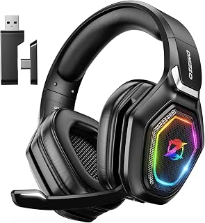 Ozeino Wireless Gaming Headset, Compatible with PC Ps5 Ps4 Boasts 2.4GHz Lossless Audio, USB & Type-C, Flip Microphone and 40-Hr Battery - Suited for Switch, Laptop, Mac