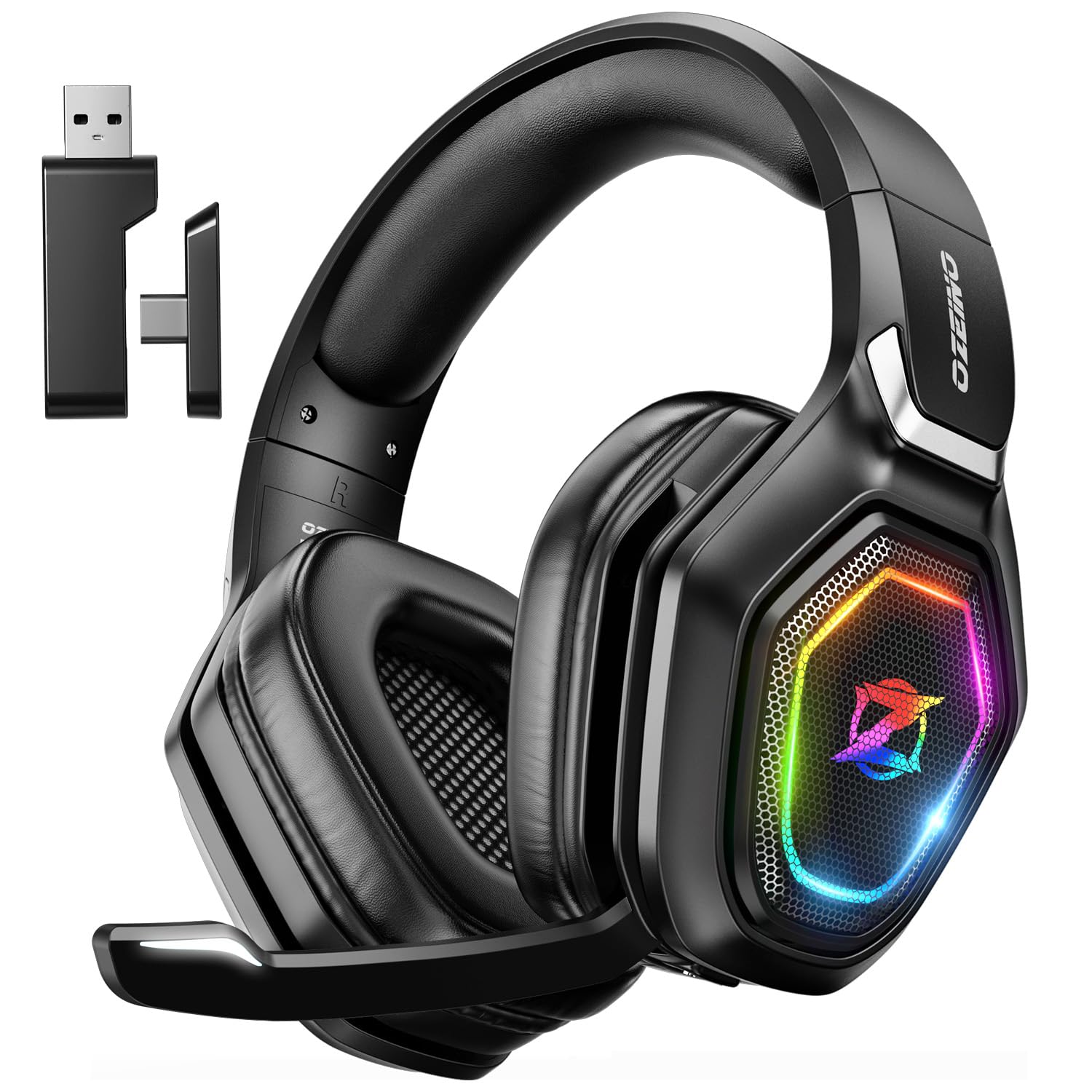 Ozeino Wireless Gaming Headset, Compatible with PC Ps5 Ps4 Boasts 2.4GHz Lossles