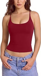 SUUKSESS Women Padded Scoop Neck Tank Tops Double Line Going Out Basic Camisole Top