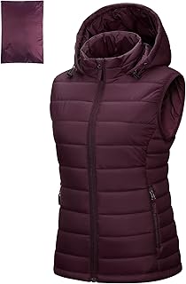Outdoor Ventures Women's Lightweight Packable Hooded Puffer Vest Outerwear Zip Up Warm Sleeveless Winter Jacket Quilted Coat