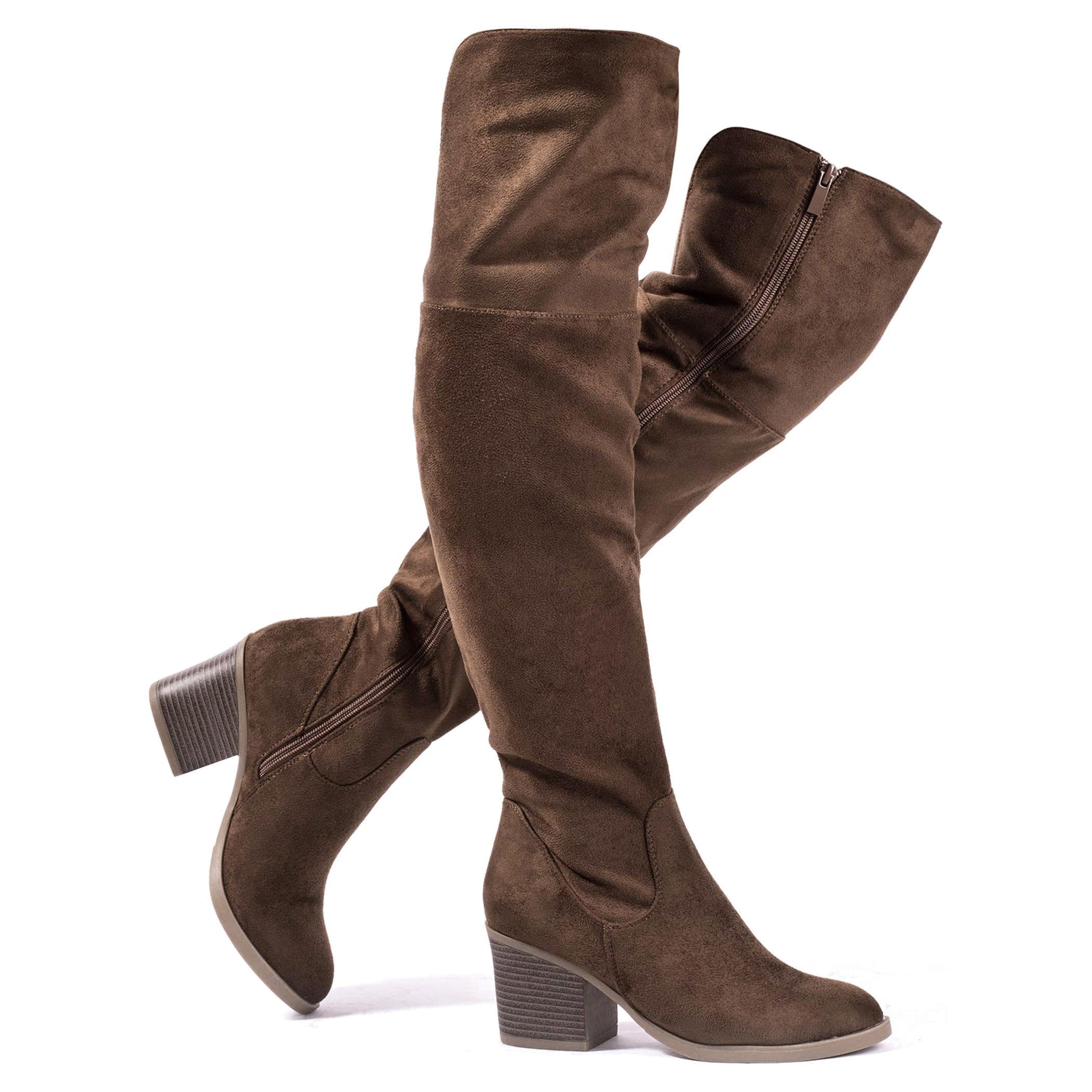 katliu Women's Thigh High Boots Sexy Stacked Block Heel Boots Over the Knee