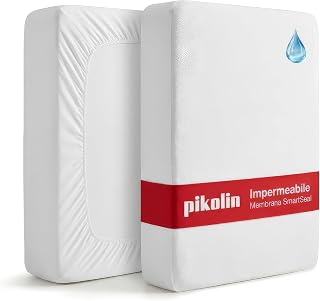 PIKOLIN Waterproof Double Mattress Protector 135 x 190/200 cm Height 32 cm in Extra Soft and Breathable Mesh – Mattress Protector Made of Bamboo Fibre, Oeko-Tex Certified