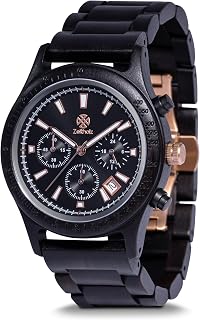 Wood Watches for Men, Wooden Watch, Gifts, Chronograph Watch, New Bergen 42mm, 100% Natural wood with Japanese Quartz Movement.