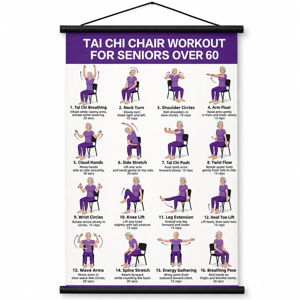 Tai Chi Chair Workout Chart, Chair Tai Chi for Seniors Poster, 16 x 24 Inch | Se