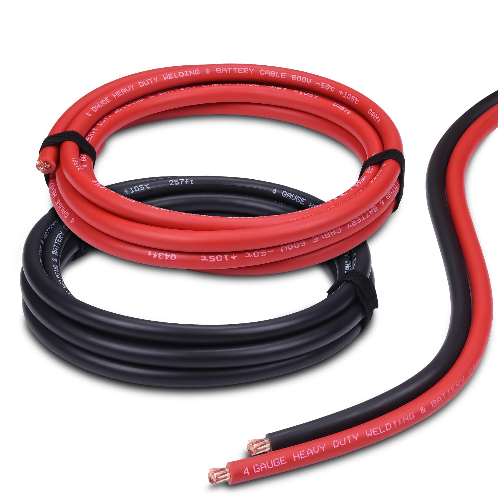 Shirbly 4 Gauge Battery Cable, 10FT Red + 10FT Black 4 AWG Pure Copper Wire Weld