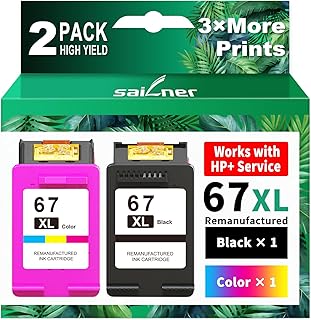 67XL Ink Cartridges Black/Color Combo Pack Replacement for HP Ink 67 HP67XL | High Yield 67XL Ink Compatible with HP DeskJet 2755e 2855e 2700 2700e 4155e 2734e 2827e 4100e Envy 6055 6455e Printer 2PK