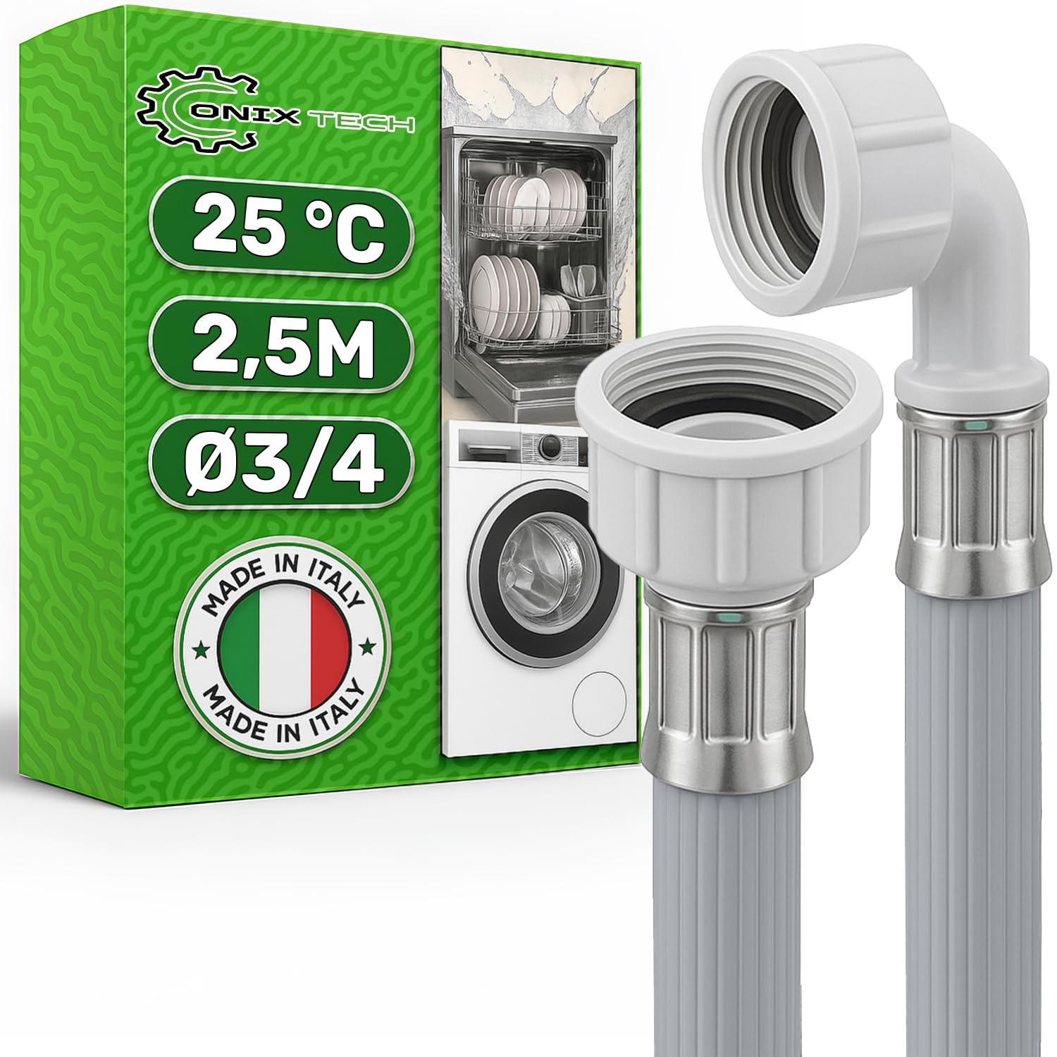 Washing Machine and Dishwasher Hose 2.5 m for Water Supply Diameter 3/4 | Pressu