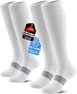 PULIOU Compression Stockings for Men and Women, 15-20 mmHg Spiral Support Stockings, Compression Socks for Running, Sports, Flight, Travel, Cycling, 2 Pairs