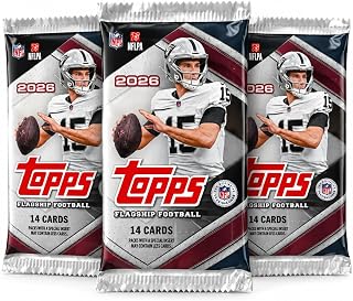 2026 Topps Flagship Football Trading Card Bundle, 3 Factory Sealed Packs, 42 Cards Total, NFL Football Cards for Collectors